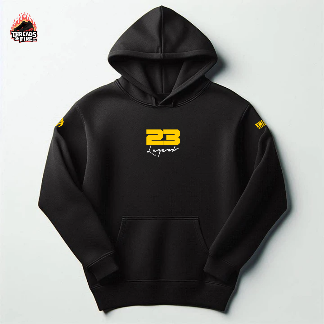 Men's 23 Legend Black Yellow Sporty Sweatsuit Hoodie Joggers Set To Match Air Jordan 4 Yellow Thunder