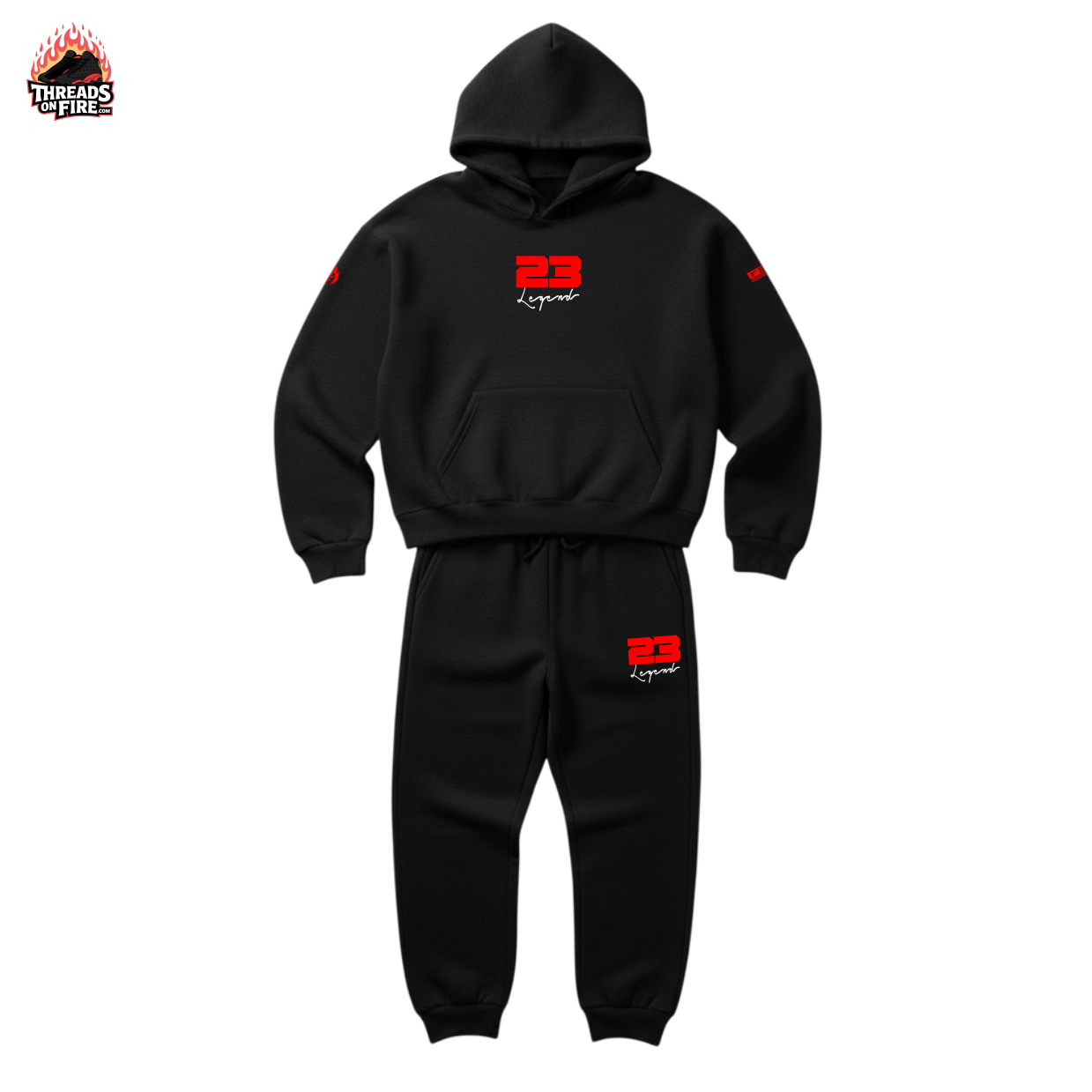 Men's 23 Legend Black Red Sneaker Sweatsuit To Match Air Jordan 11 Bred Hoodie Joggers Set