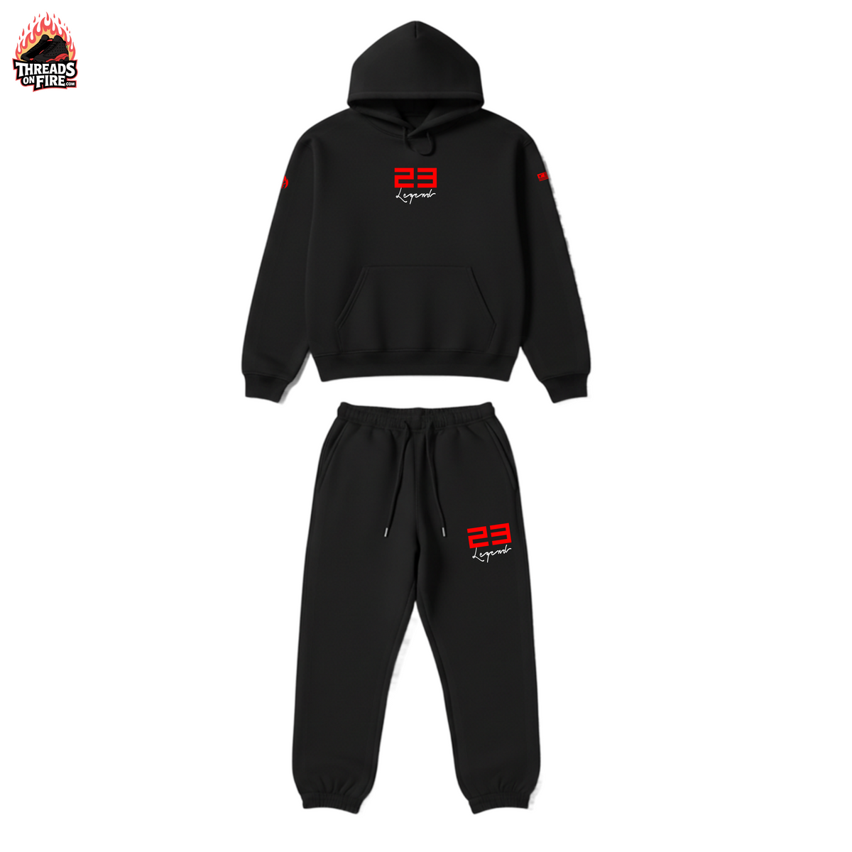 Men's 23 Legend Black Hoodie Sweatpants Sweatsuit Bred Colorway To Match Air Jordan 9 Space Jam