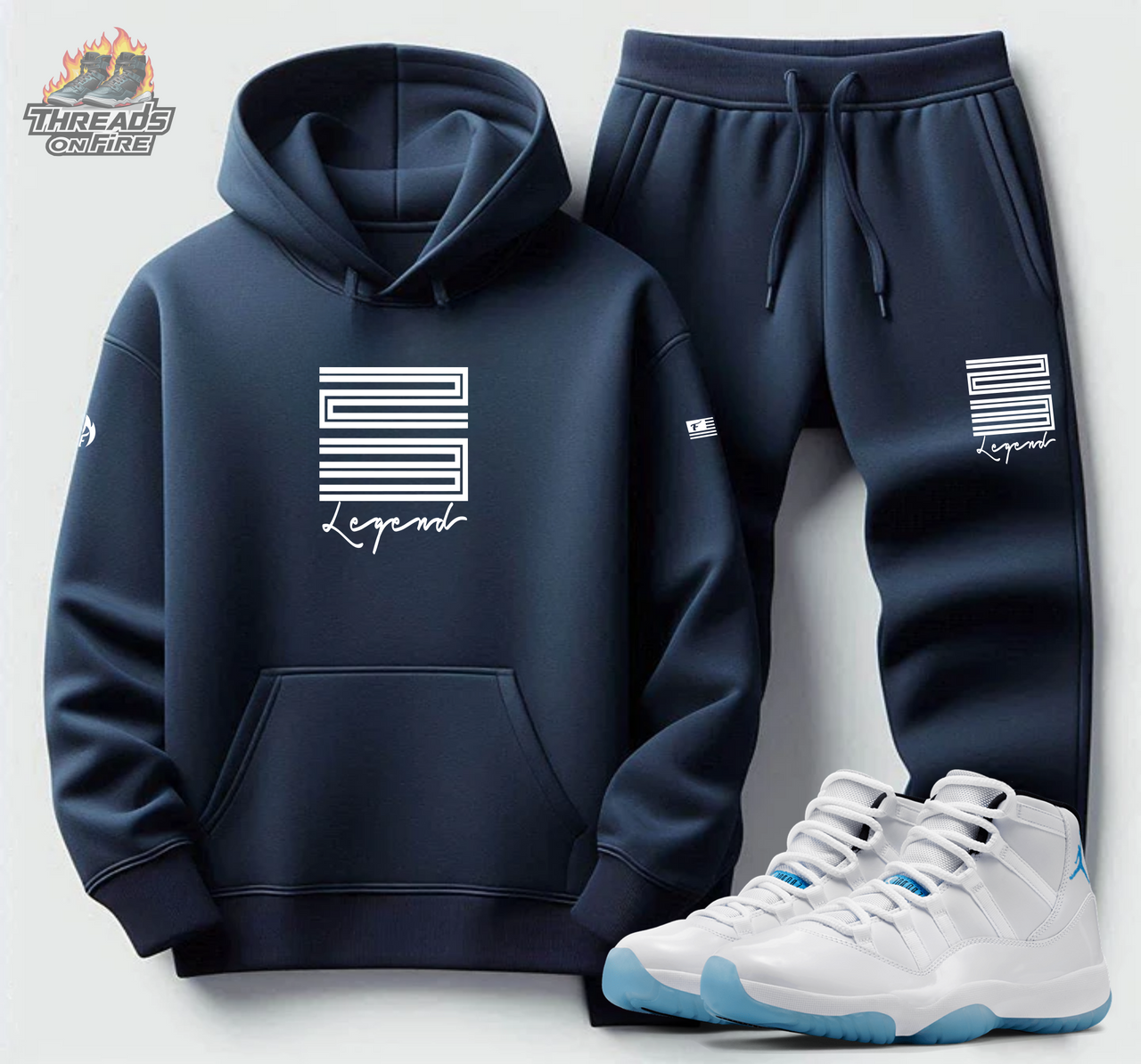 Men's Navy Blue Sweatsuit 23 Legend Hoodie Joggers To Match Air Jordan 11 Legend Blue