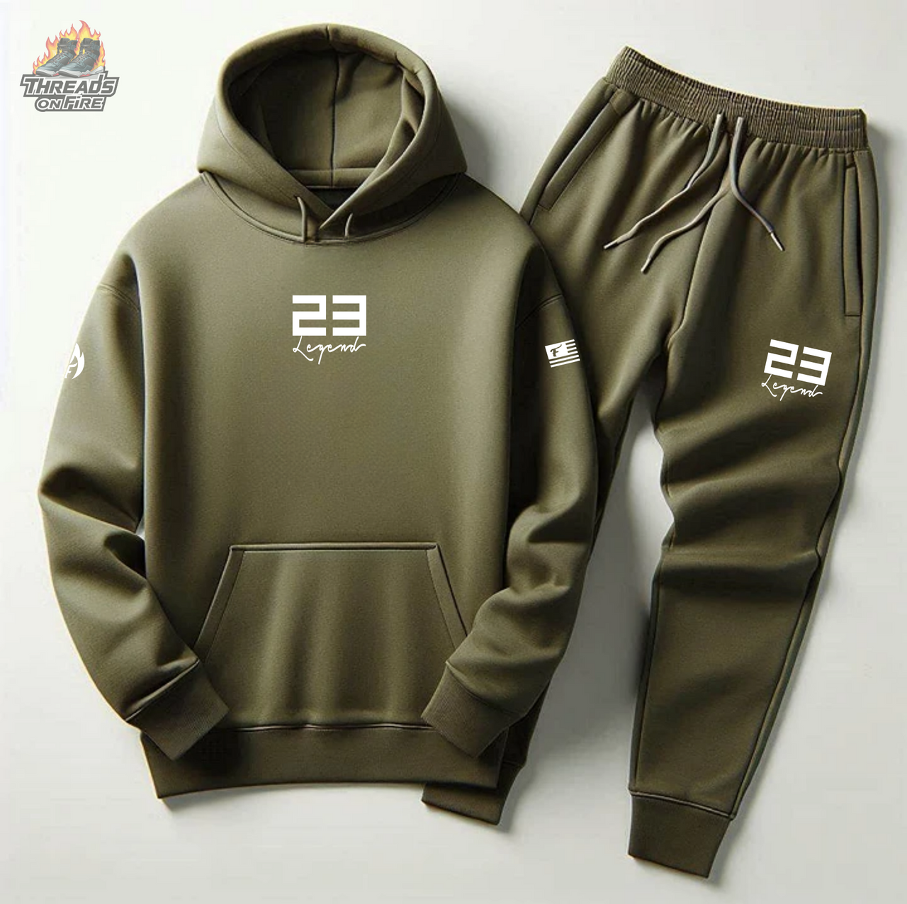 Men's 23 Legend Olive Hoodie Joggers Sweatsuit To Match Air Jordan 5 Olive