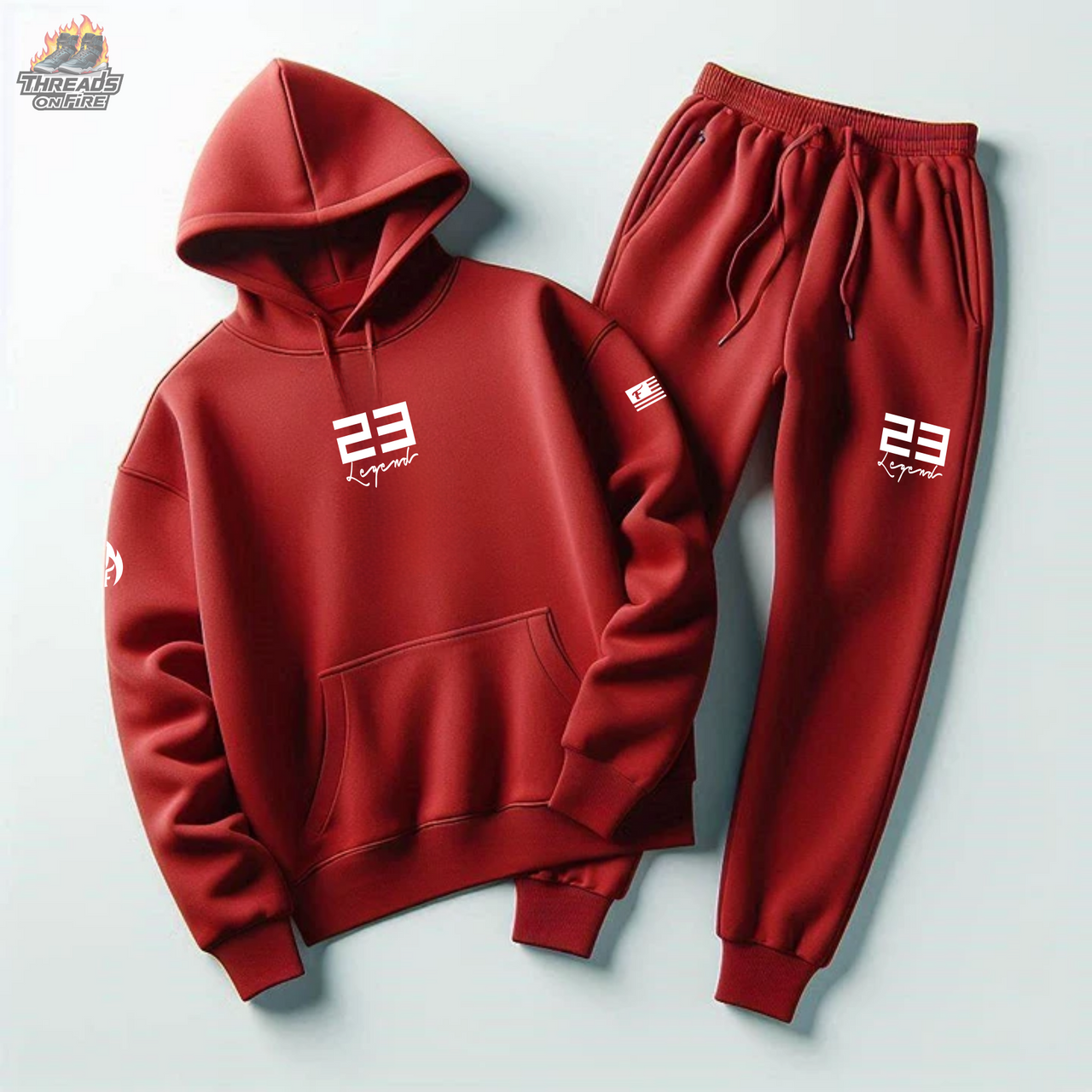 Men's Red Hoodie Joggers Sweatsuit To Match Air Jordan 1 Red White Tracksuit