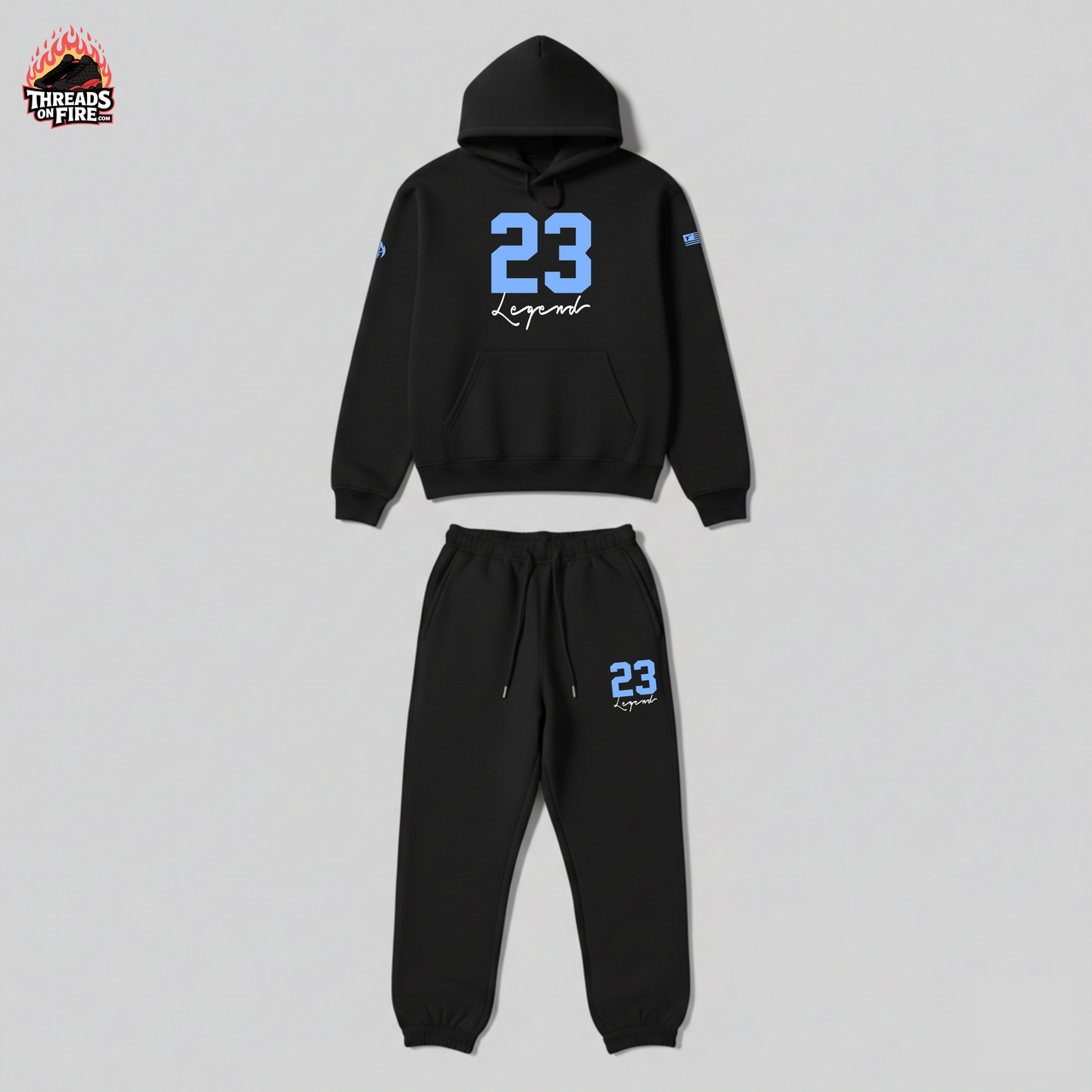 Men's Black Sky Blue Sweatsuit Hoodie Sweatpants Set To Match Air Jordan 11 Gamma