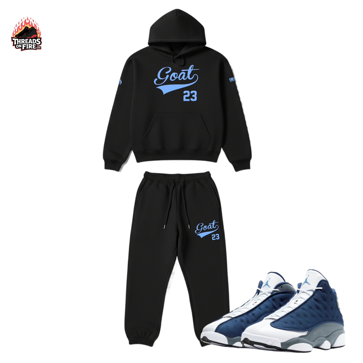 Men's Black Sweatsuit Hoodie Sweatpants Set To Match Air Jordan 13 Flint