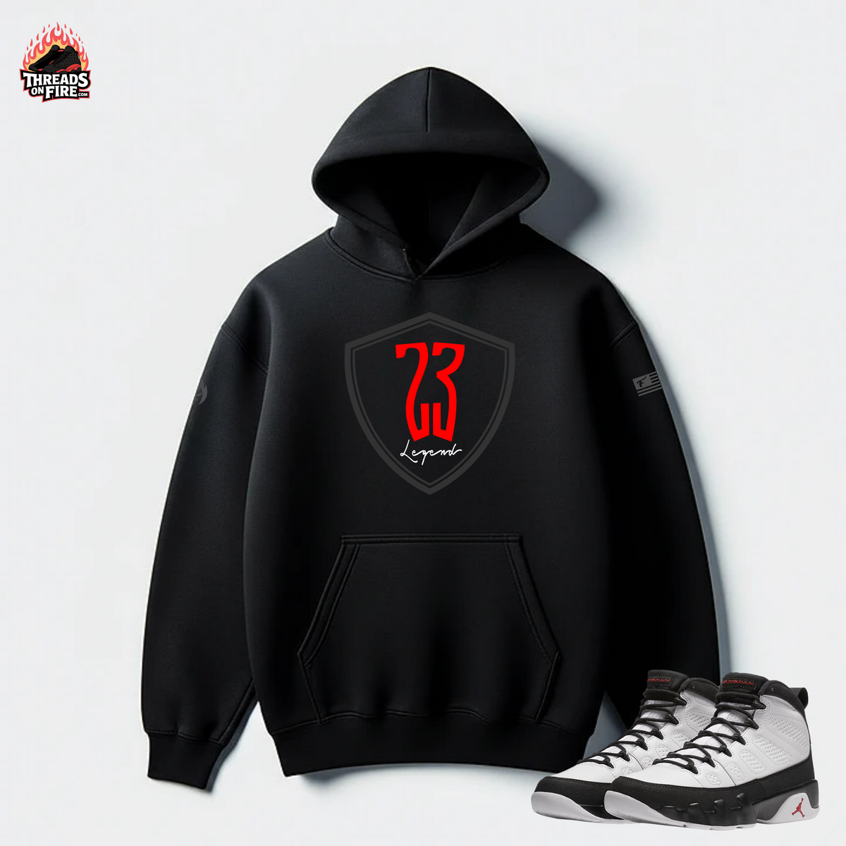 Men's "Crooked Numbers" 23 Legend Black Hoodie Sweatpants Sweatsuit To Match Air Jordan 9 Space Jam
