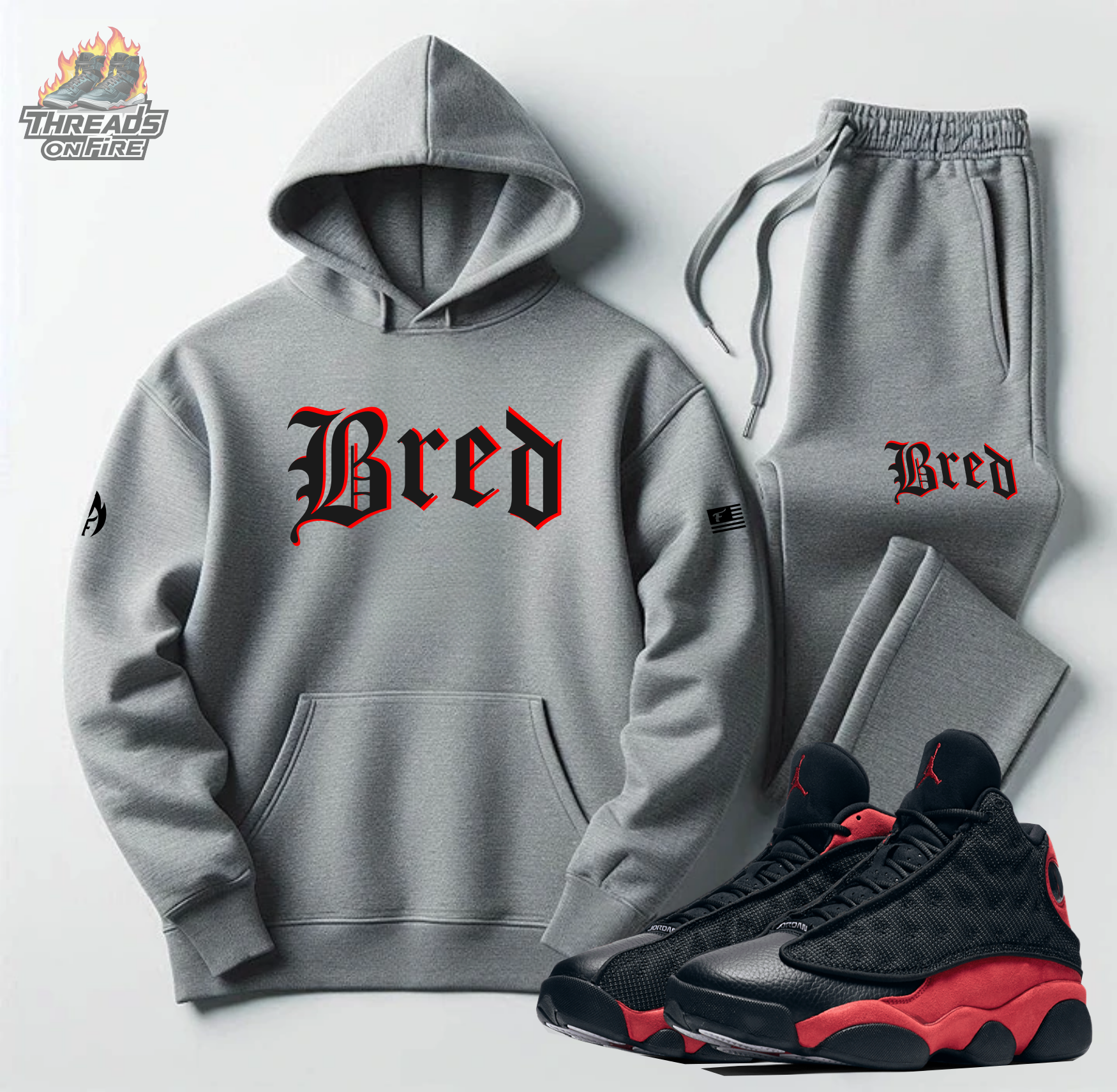 Grey Hoodie Joggers Sweatsuit To Match Jordan 13 Bred