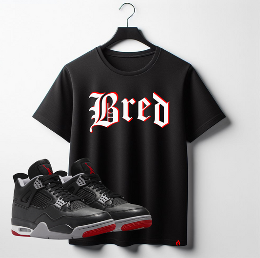 Men's Bred T-Shirt To Match Air Jordan 4 Bred Re-Imagined Black Red Sneaker Matching Tees