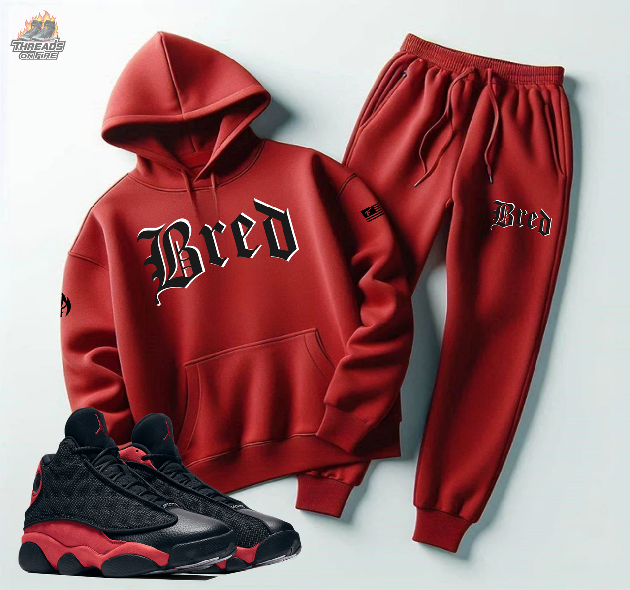 Men's Red Sweatsuit To Match Air Jordan 13 Bred Hoodie Joggers Red Tracksuit