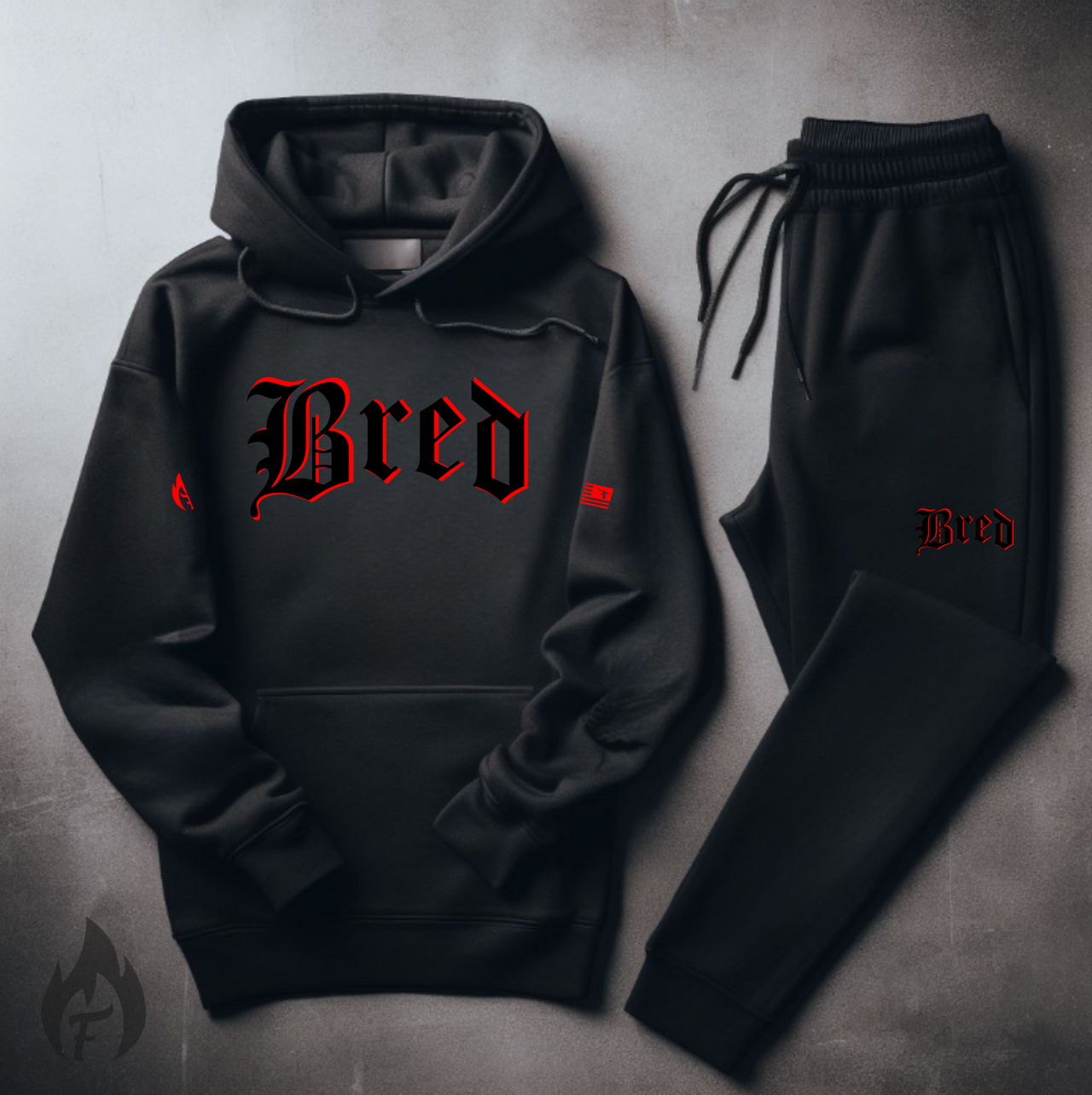 Men's BRED Hoodie and Joggers Black Sweatsuit To Match Air Jordan Retro 13 Bred