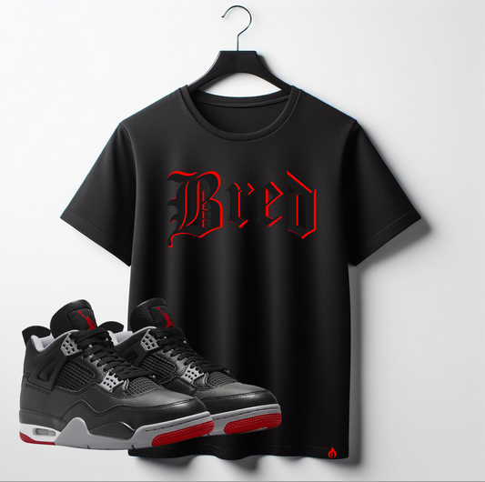Bred T-Shirt To Match Air Jordan 4 Bred Re-Imagined Men's Black Red Sneaker Tees