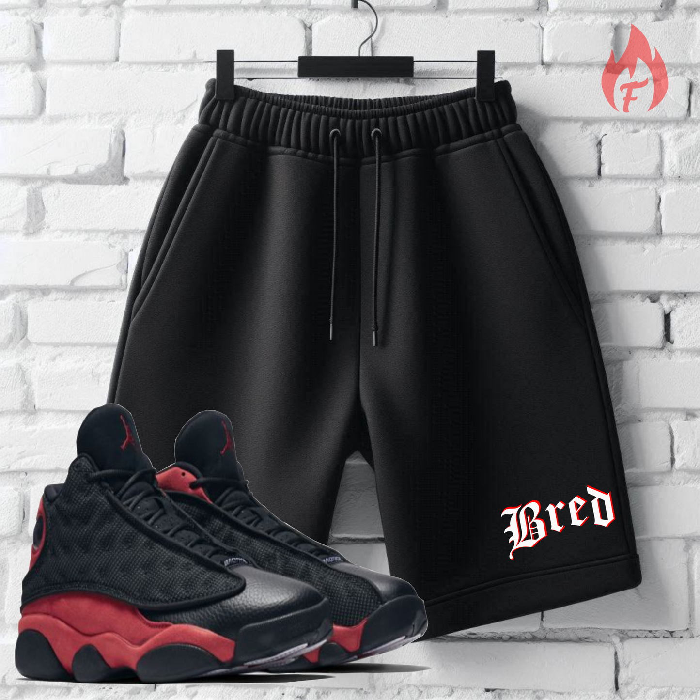 Men's Black T-Shirt and Sweat Shorts To Match Air Jordan 13 Bred Sneakerhead Streetwear Tee