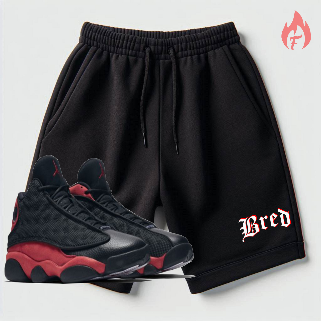 Men's Black T-Shirt and Sweat Shorts To Match Air Jordan 13 Bred Sneakerhead Streetwear Tee