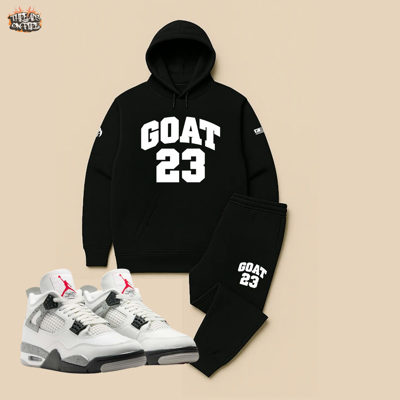 Men's "GOAT 23" Black Hoodie & Joggers Set – Men's Streetwear Sweatsuit For Air Jordans