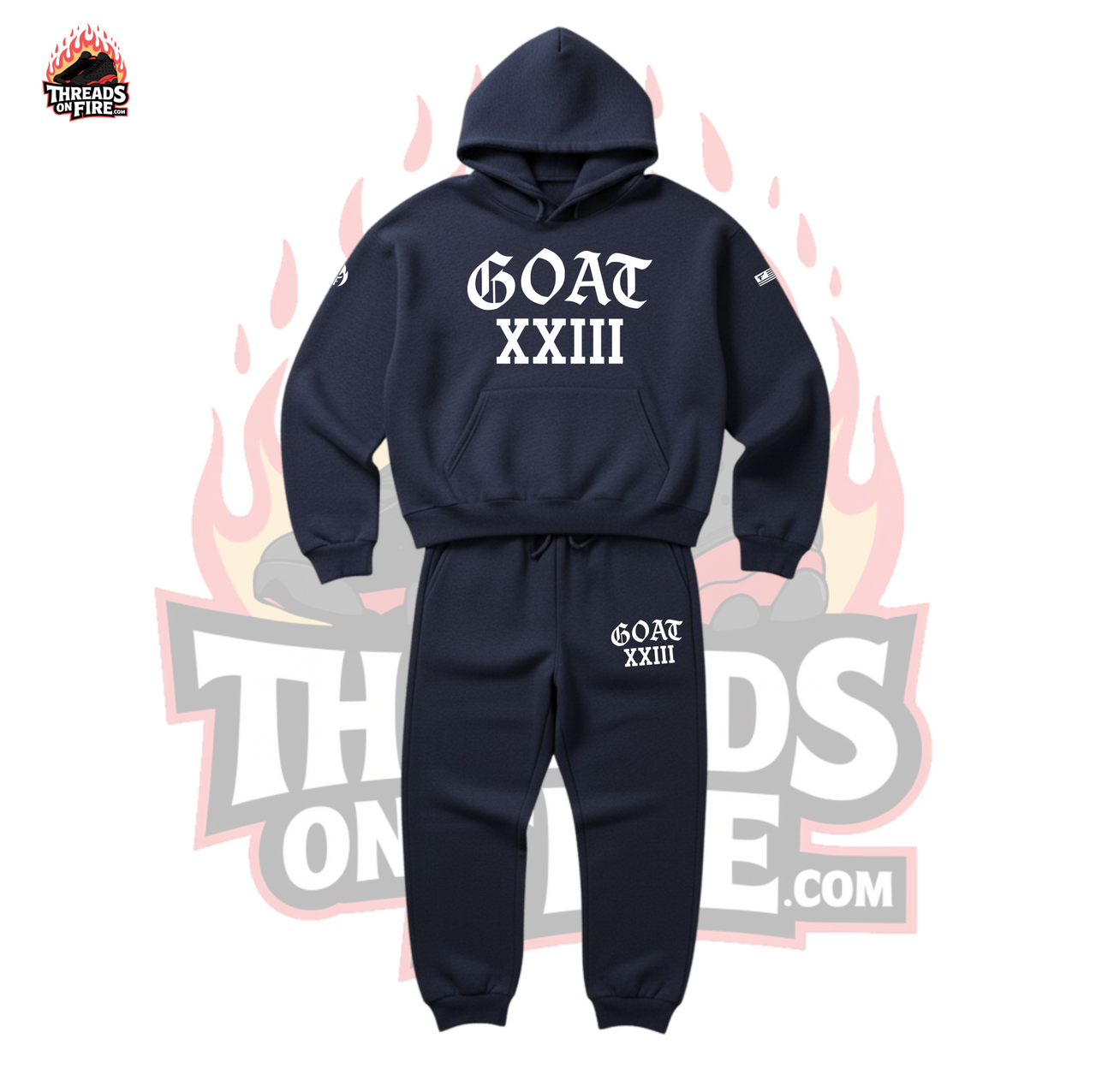 Men's GOAT XXIII Navy Sweatsuit – Navy Blue Hoodie & Joggers Set for Jordan 4 White Cement