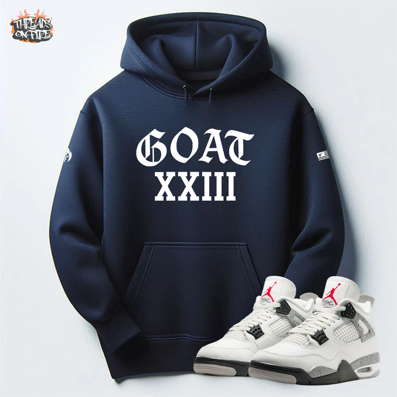 GOAT XXIII Navy Blue Hoodie Men's Streetwear Sweatshirt to Match Air Jordan 4 White Cement