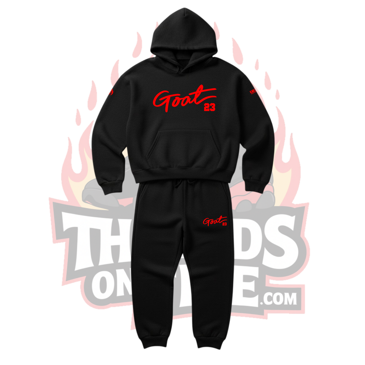 Men's 'Goat 23' Black Red Hoodie Joggers Sweatsuit To Match Air Jordan 7 White Infrared