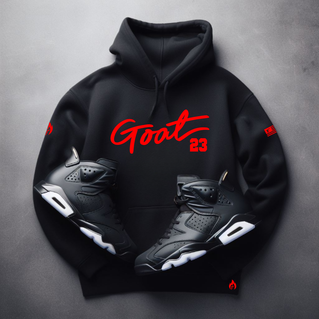 Men's GOAT #23 Black Hoodie To Match Air Jordan Retro 13 Bred