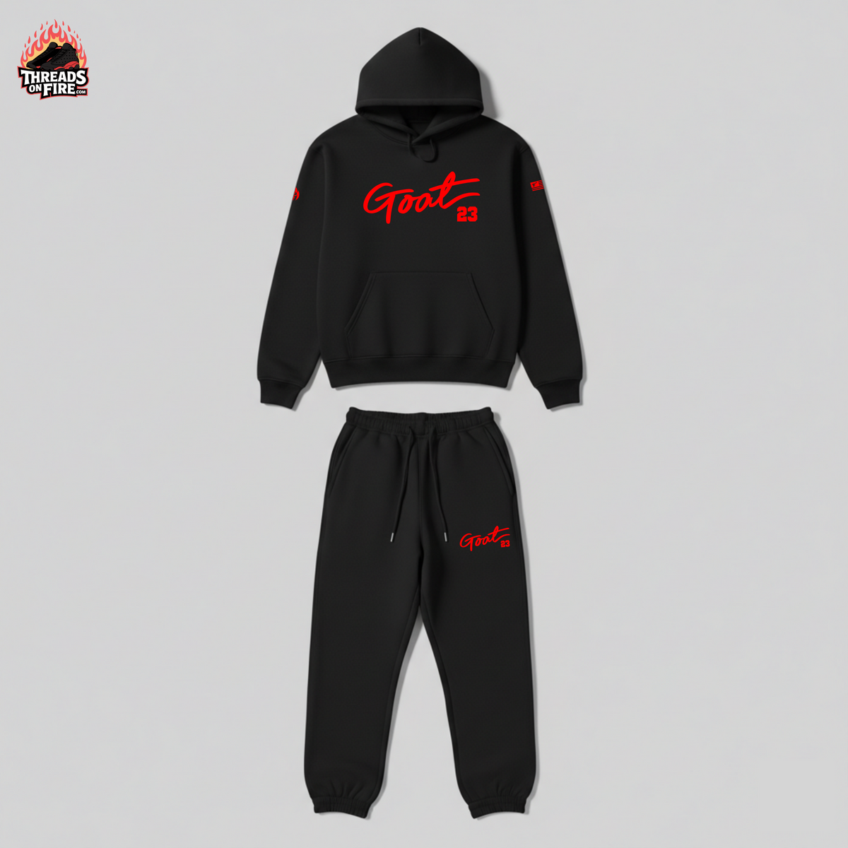 Men's "GOAT 23" Sneaker Sweatsuit Black and Red To Match Air Jordan 13 Retro Bred Hoodie Joggers Set