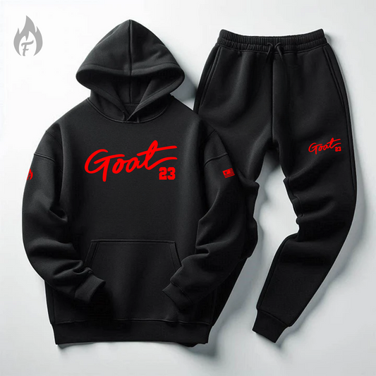 Men's "GOAT 23" Sneaker Sweatsuit Black and Red To Match Air Jordan 13 Retro Bred Hoodie Joggers Set