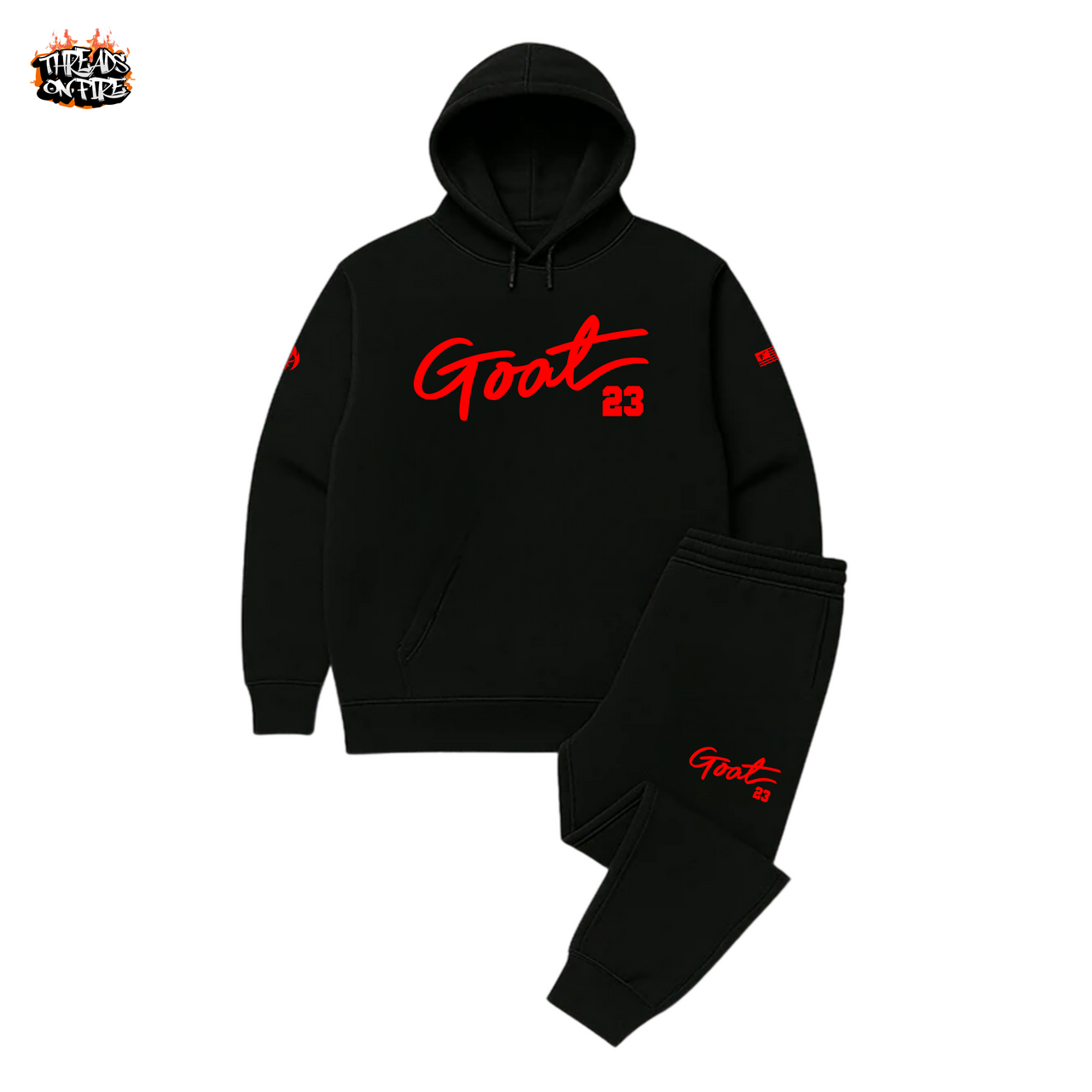 Men's 'Goat 23' Black Red Hoodie Joggers Sweatsuit To Match Air Jordan 7 White Infrared