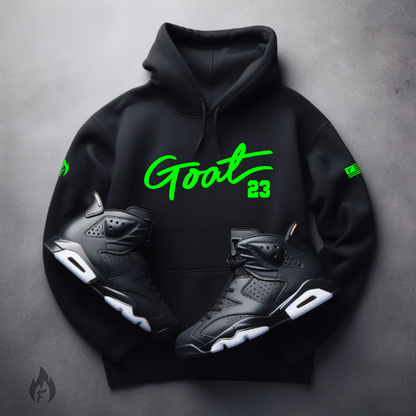 Men's Sneaker Matching Black Hoodie Goat 23 Sweatshirt For Air Jordan 6 Retro Electric Neon Green