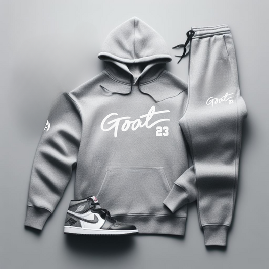 Men's Gray Sweatsuit To Match Air Jordan Retro 1 Gray "GOAT 23" Sneaker Hoodie Joggers Set