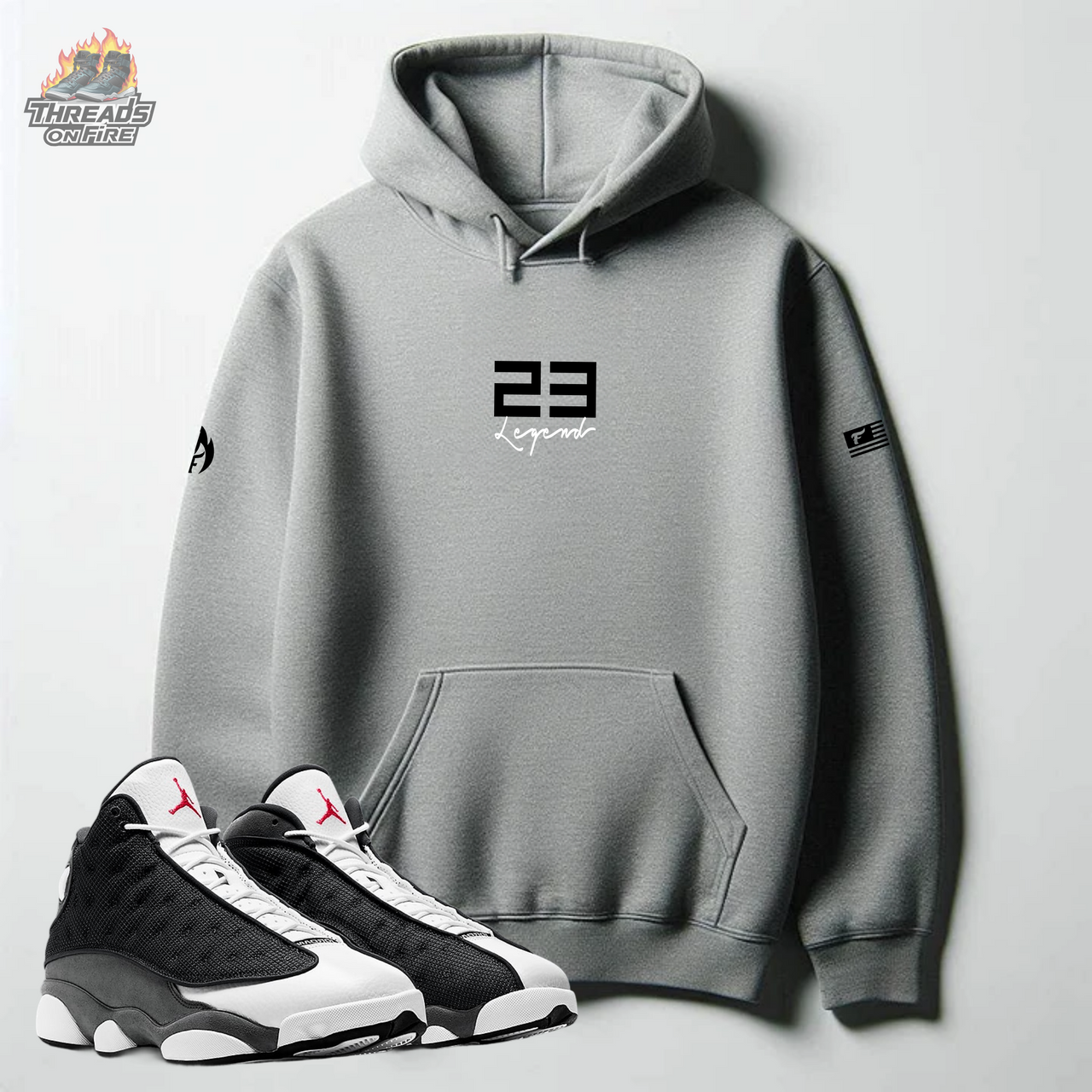 Men's Grey Sweatsuit 23 Legend Grey Black Hoodie Joggers To Match Air Jordan 13 Black Flint