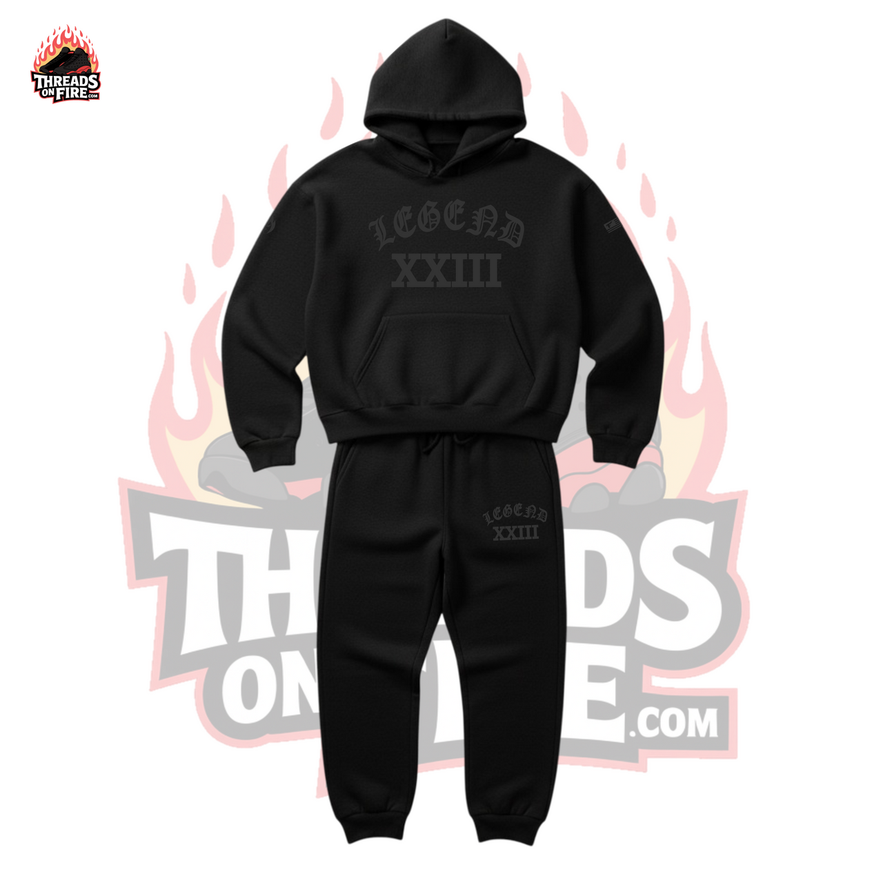 GOAT XXIII Black-on-Black Sweatsuit – Men's Hoodie & Joggers To Match Air Jordan 4 White Cement