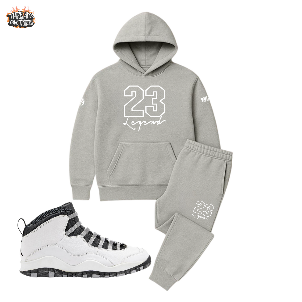 Men's '23 Legend' Grey Hoodie Joggers Sweatsuit 2pc Set | To Match Air Jordan 10 Steel 2025