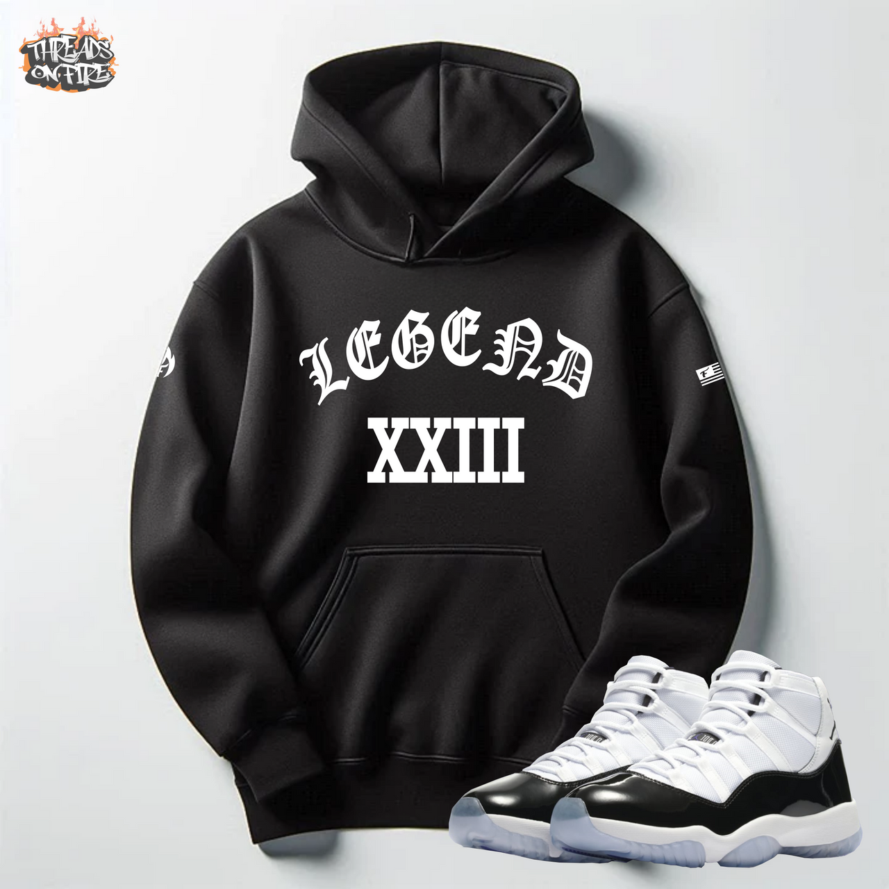 Men's Hoodie Joggers Black Sweatsuit Legend 23 To Match Air Jordan Retro 11 Concord Black White