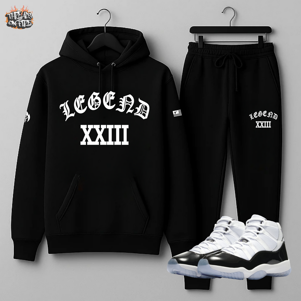 Men's Hoodie Joggers Black Sweatsuit Legend 23 To Match Air Jordan Retro 11 Concord Black White