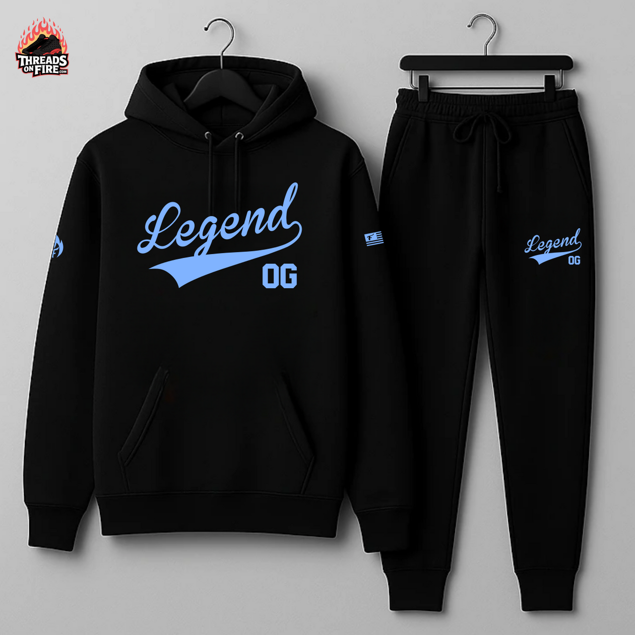 Legend OG - Black Sky Blue Hoodie Joggers Sweatsuit – Matches Jordan 11 Gamma