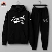 Black hoodie and pants set with 'Legend OG' text on a gray background