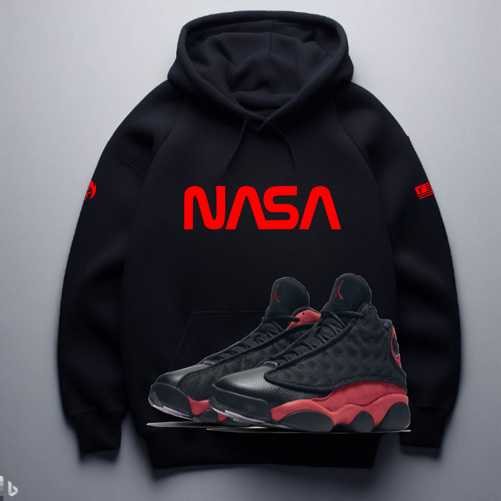 NASA Black Hoodie To Match Air Jordan Retro 13 Bred Men's Sneaker Matching Hoodie