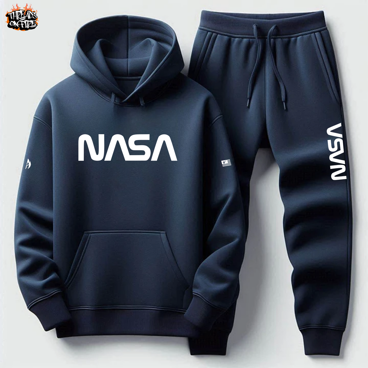 Men's Navy Blue NASA Sweatsuit Hoodie Joggers 2pc Set Nasa Space Blue White Tracksuit