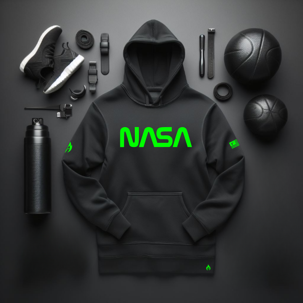 Men's Black Hoodie and Joggers Set To Match Air Jordan 6 Retro Electric Neon Green NASA Sweatsuit