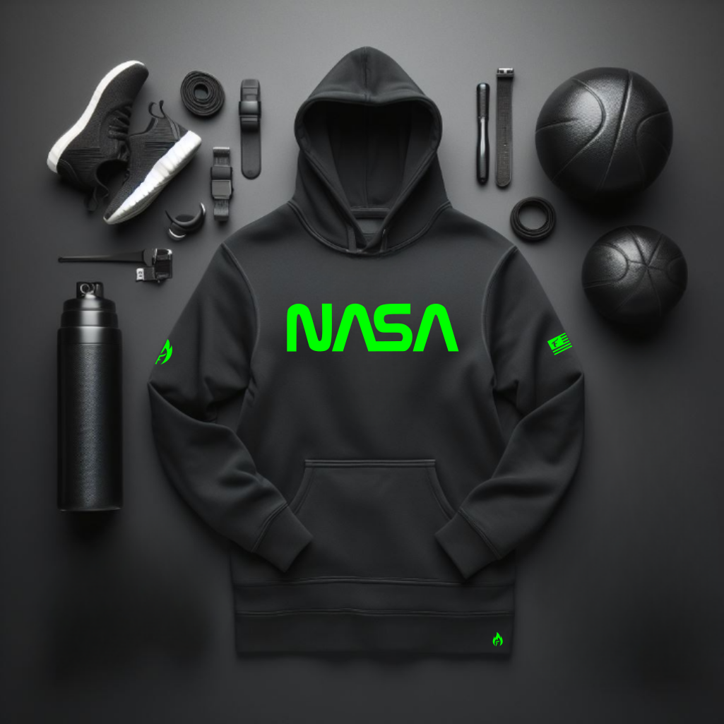 Men's Black Neon Green NASA Graphics Sneaker Hoodie To Match Air Jordan Retro 6 Electric Green