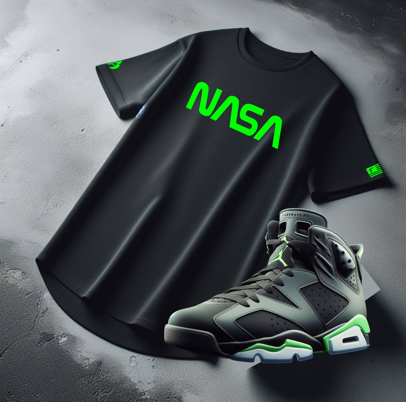Men's NASA T-Shirt To Match Air Jordan 6 Electric Green Black Sneaker Tees