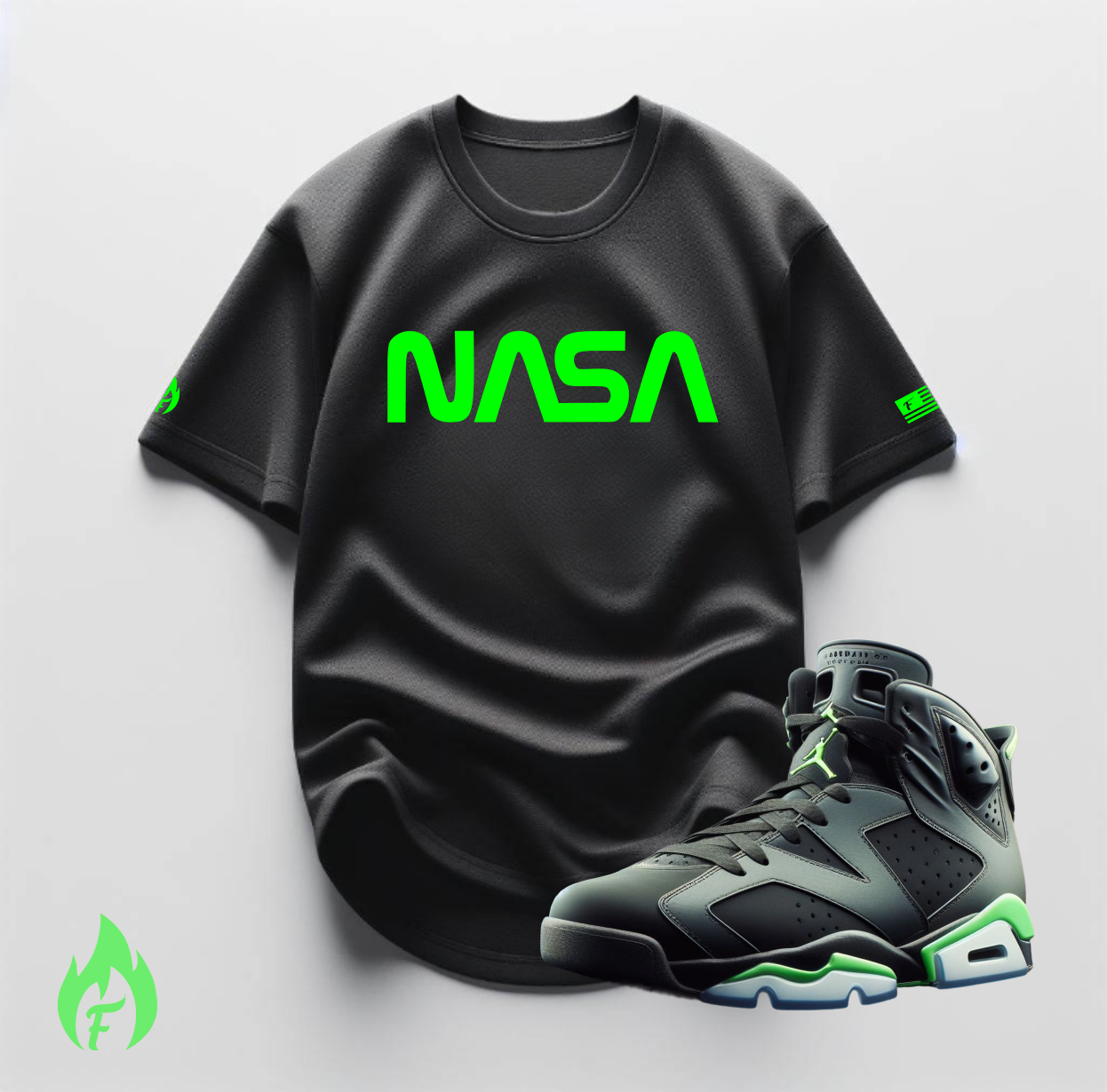 Men's NASA T-Shirt To Match Air Jordan 6 Electric Green Black Sneaker Tees