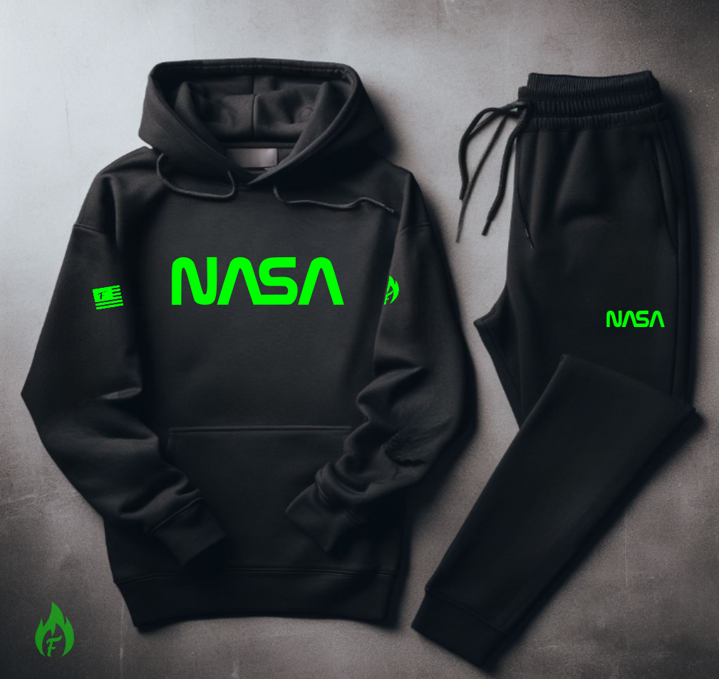 Men's Black Hoodie and Joggers Set To Match Air Jordan 6 Retro Electric Neon Green NASA Sweatsuit