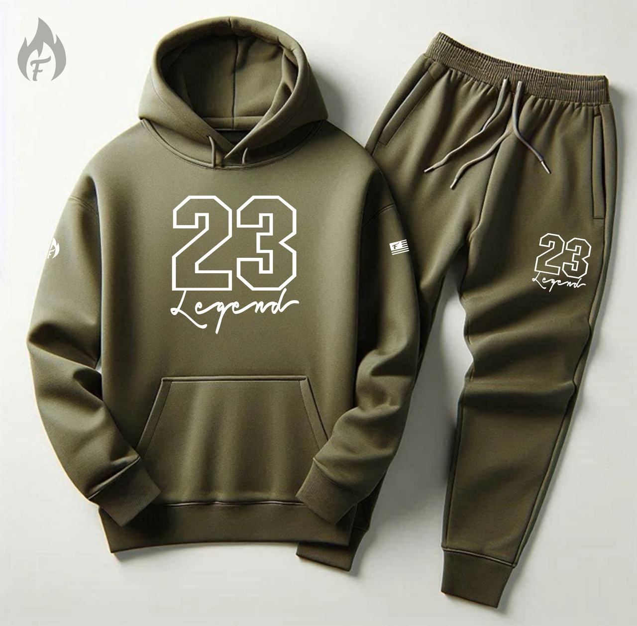 Men's Olive Sweatsuit 23 Legend Hoodie Joggers 2pc. Set To Match Air Jordan 5 Retro Olive