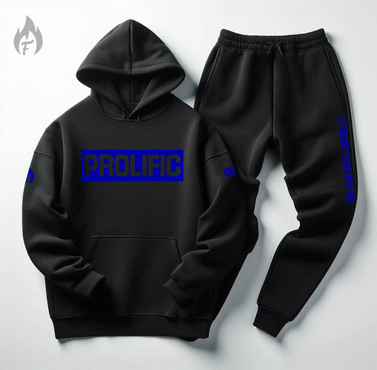 Black "PROLIFIC" Sneaker Sweatsuit For Men Inspired By Air Jordan 13 Hyper Royal Blue Black Colorway