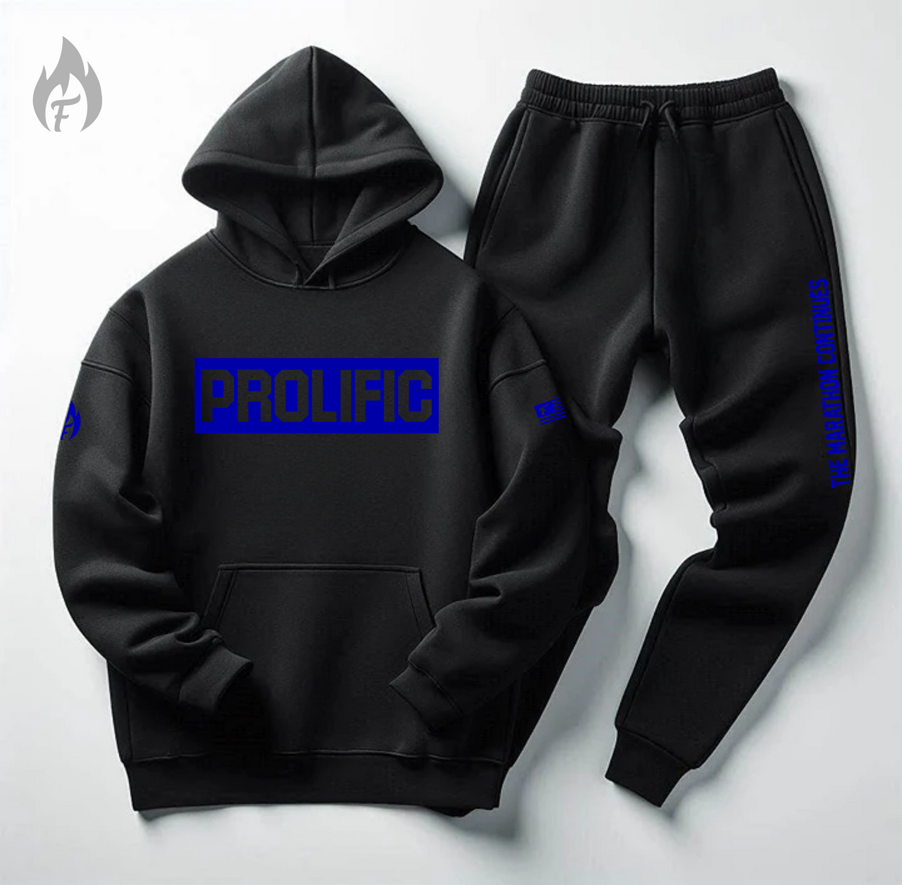 Men's Black Sweatsuit To Match Air Jordan Retro 13 Hyper Royal Blue PROLIFIC Black Hoodie Joggers Set