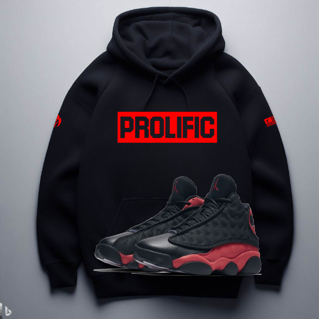 Men's Sneaker Matching Hoodie Black and Red Prolific Sweatshirt For Air Jordan Retro Bred
