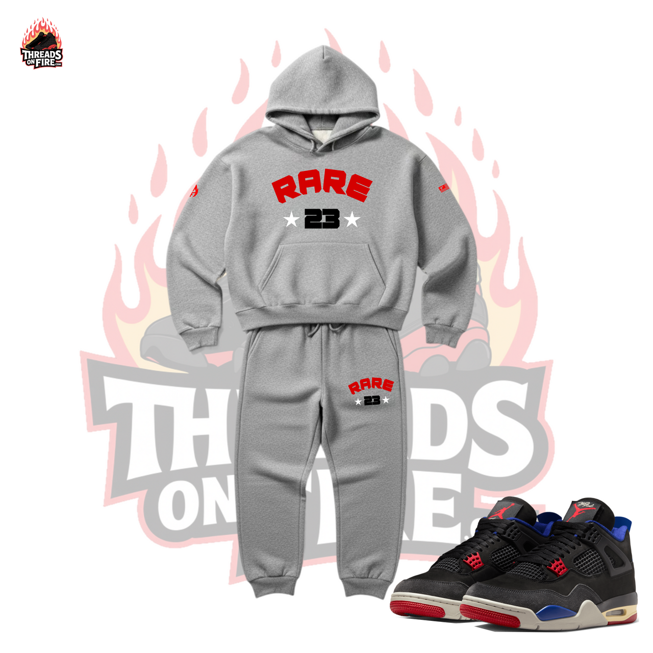 Rare 23 Men's Grey Hoodie Joggers Sweatsuit To Match Air Jordan 4 Rare Air