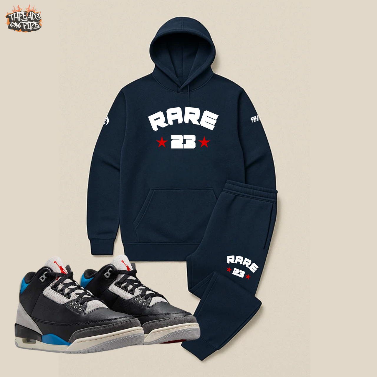 Men's 'Rare Air' Navy Sweatsuit – Navy Blue Hoodie & Joggers Set To Match Air Jordan 3 Rare Air 2025