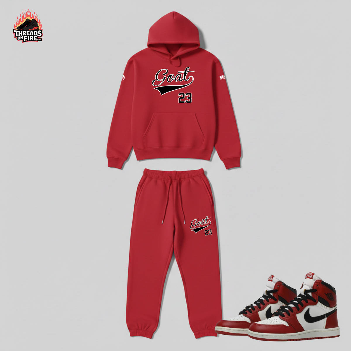 Men's Red Hoodie Joggers GOAT 23 Red Sweatsuit To Match Air Jordan 1 Chicago