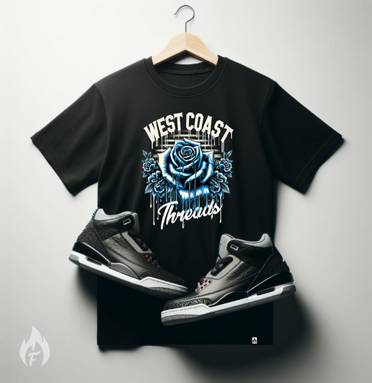 Men's Blue Rose Dripping Streetwear Black T-Shirt Matching Air Jordan 3 Sneakerhead Tees