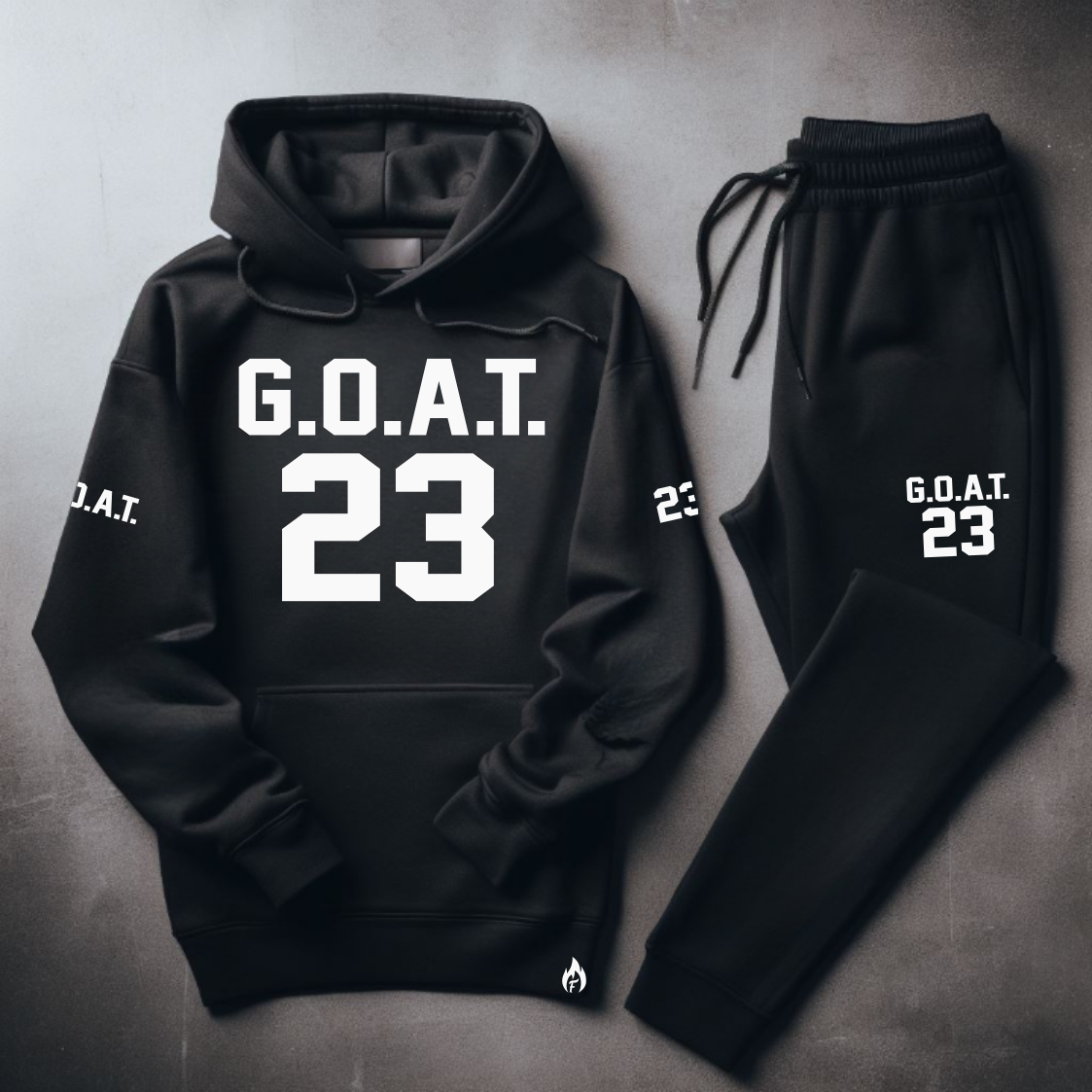 Men's G.O.A.T. 23 Black Sweatsuit Matching Air Jordan Retro 13 Playoffs Sneaker Graphics Hoodie and Joggers