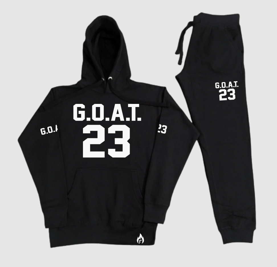 Men's G.O.A.T. 23 Black Sweatsuit Matching Air Jordan Retro 13 Playoffs Sneaker Graphics Hoodie and Joggers